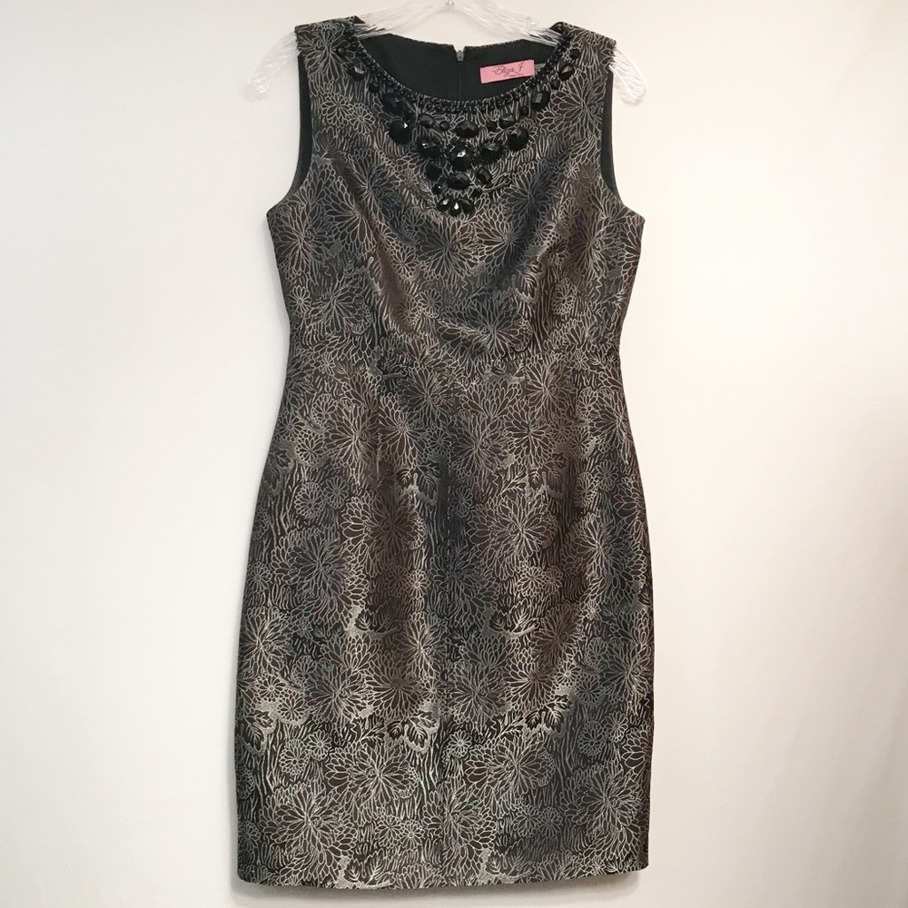 Eliza J‎ Sleeveless Mini Dress Womens Size 4 Black Silver Evening Cocktail Party